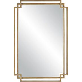 Benjara 22 x 34 Rectangular Accent Mirror with Two Overlapping Frames, Brushed Gold