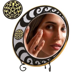 Moon Mirror for Desktop & Wall Mounted | Metal Moon Phase Mirror with Diagram of Constellations | Gothic and Witchy Decor| Real Glass Mirror