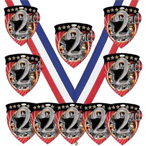 10 Pack Large 3 Inch Shield Shape 2nd Second Place Runner Up Medals Trophy Team Award with Neck Ribbons CSM