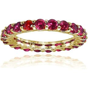 Ice Gems Sterling Silver Created Ruby 3mm Round-cut Eternity Band Ring