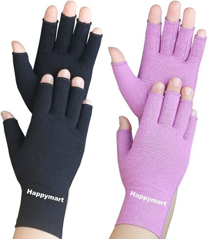 2 Pairs Arthritis Gloves, Hand Compression Gloves for Rheumatoid, Pain Relief, Carpal Tunnel, Swelling, Joint Support, Driving Fingerless Gloves for Women Men (Black + Pink, Medium) in Saudi Arabia