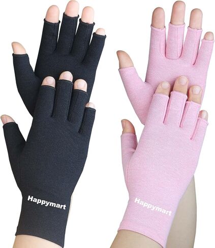 2 Pairs Arthritis Gloves, Hand Compression Gloves for Rheumatoid, Pain Relief, Carpal Tunnel, Swelling, Joint Support, Driving Fingerless Gloves for Women Men (Black + Pink, Medium) in Saudi Arabia