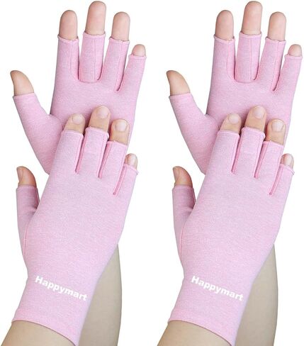 2 Pairs Arthritis Gloves, Hand Compression Gloves for Rheumatoid, Pain Relief, Carpal Tunnel, Swelling, Joint Support, Driving Fingerless Gloves for Women Men (Black + Pink, Medium) in Saudi Arabia