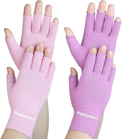 2 Pairs Arthritis Gloves, Hand Compression Gloves for Rheumatoid, Pain Relief, Carpal Tunnel, Swelling, Joint Support, Driving Fingerless Gloves for Women Men (Black + Pink, Medium) in Saudi Arabia