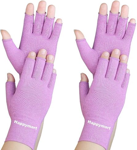 2 Pairs Arthritis Gloves, Hand Compression Gloves for Rheumatoid, Pain Relief, Carpal Tunnel, Swelling, Joint Support, Driving Fingerless Gloves for Women Men (Black + Pink, Medium) in Saudi Arabia