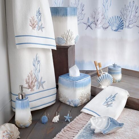 Avanti Linens - سجادة حمام، سجادة قطنية ناعمة ومقاومة للانزلاق، ديكور حمام مستوحى من الشاطئ (مجموعة ساحلية تجريدية) in Kuwait