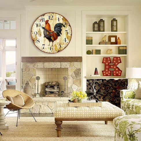 12-inch Vintage Wood Wall Clock - France Paris Colourful French Country Tuscan Style Non-Ticking Silent Wooden Wall Clock (#03) in Saudi Arabia