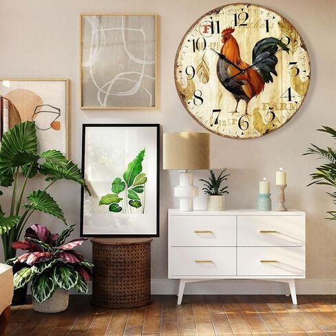 12-inch Vintage Wood Wall Clock - France Paris Colourful French Country Tuscan Style Non-Ticking Silent Wooden Wall Clock (#03) in Saudi Arabia