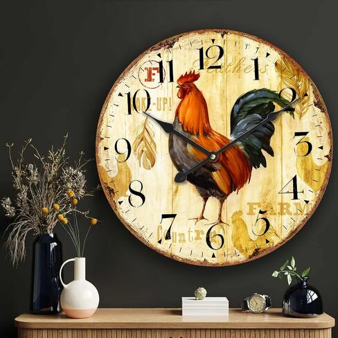 12-inch Vintage Wood Wall Clock - France Paris Colourful French Country Tuscan Style Non-Ticking Silent Wooden Wall Clock (#03) in Saudi Arabia