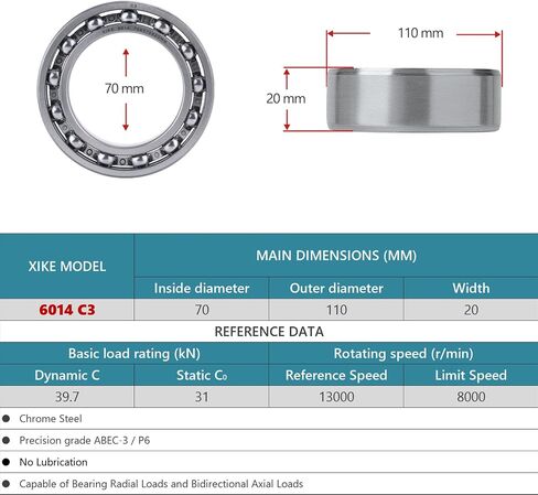 XiKe 6014-C3 Deep Groove Ball Bearing 70x110x20mm, Open,Ball Bearing Pack of 1pcs in Saudi Arabia