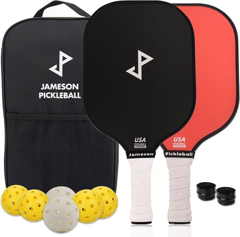 Pickleball Paddles Set of 2, Lightweight Fiberglass Surface, Honeycomb Core, 6 Pickleball Balls, Pickleball Paddle Bag, 2 Extra Overgrip Handle Tape, Beginner Intermediate by Jameson Pickleball in Saudi Arabia