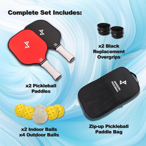 Pickleball Paddles Set of 2, Lightweight Fiberglass Surface, Honeycomb Core, 6 Pickleball Balls, Pickleball Paddle Bag, 2 Extra Overgrip Handle Tape, Beginner Intermediate by Jameson Pickleball in Saudi Arabia