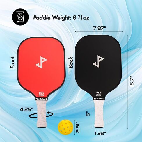 Pickleball Paddles Set of 2, Lightweight Fiberglass Surface, Honeycomb Core, 6 Pickleball Balls, Pickleball Paddle Bag, 2 Extra Overgrip Handle Tape, Beginner Intermediate by Jameson Pickleball in Saudi Arabia