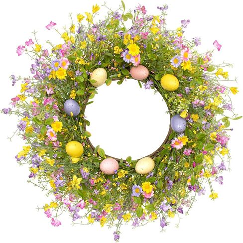 أكاليل عيد الفصح الاصطناعية للباب الأمامي 22 بوصة إكليل البيض عيد الفصح إكليل الزهور مع البيض الزهور البرية التوت للمزرعة في الداخل خارج جدار الشرفة in Kuwait