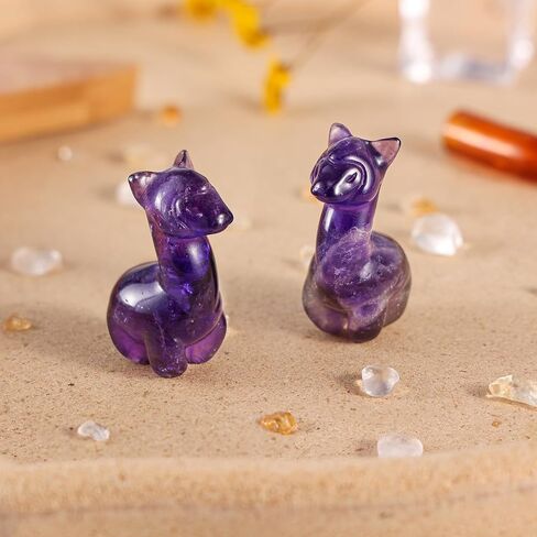 mookaitedecor Crystal Alpaca Statue Polished Pocket Stone Hand-Carved Animal Crystal Sculpture for Home Room Office Desk Decor, Amethyst in Saudi Arabia