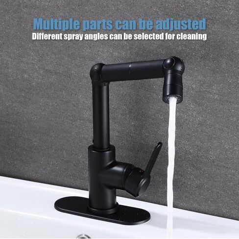 HUAHUALALA أسود غير لامع 360 درجة دوارة حنفيات حوض الحمام، صنابير الحمام للحوض فتحة واحدة، صنبور الغرور بمقبض واحد مع لوحة سطح السفينة، صنبور دوران زاوية كبيرة in Kuwait