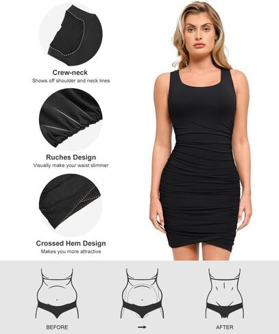 فستان Popilush The Shapewear Dress Ruched - فستان Bodyson بدون أكمام للنساء فستان صيفي in Saudi Arabia