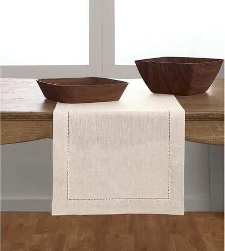 Solino Home Light Natural Linen Table Runner 120 Inches Long – 100% Pure Linen Classic Hemstitch Table Runner 16 x 120 Inch – Machine Washable Dining Table Runner for Summer in Saudi Arabia