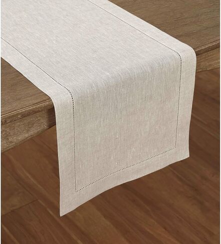 Solino Home Light Natural Linen Table Runner 120 Inches Long – 100% Pure Linen Classic Hemstitch Table Runner 16 x 120 Inch – Machine Washable Dining Table Runner for Summer in Saudi Arabia