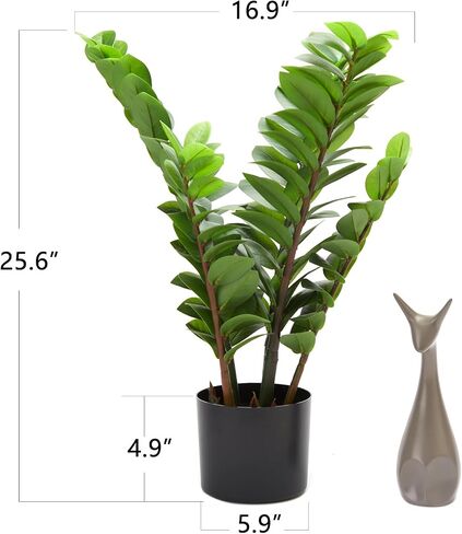 25.6" Tall Artificial ZZ Plant in Pot Lifelike Faux Zamioculcas Bonsai for Home Decor (Green, Indoor) in Saudi Arabia
