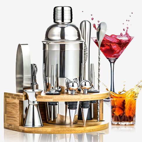 Cocktail Shaker Set Bartender Kit with Stand, Stainless Steel Bar Set Professional Cocktail Kit Martini Cocktail Shaker, Bar Tools Bartender Accessories Perfect for Home Bar Mini Bar in Saudi Arabia