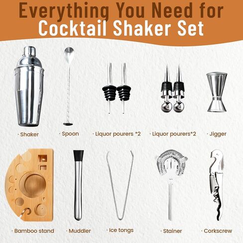 Cocktail Shaker Set Bartender Kit with Stand, Stainless Steel Bar Set Professional Cocktail Kit Martini Cocktail Shaker, Bar Tools Bartender Accessories Perfect for Home Bar Mini Bar in Saudi Arabia