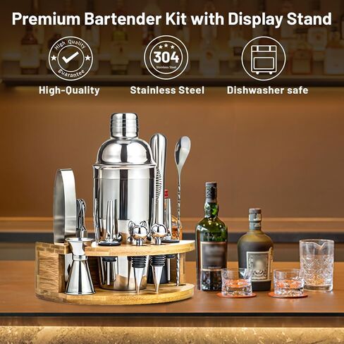 Cocktail Shaker Set Bartender Kit with Stand, Stainless Steel Bar Set Professional Cocktail Kit Martini Cocktail Shaker, Bar Tools Bartender Accessories Perfect for Home Bar Mini Bar in Saudi Arabia
