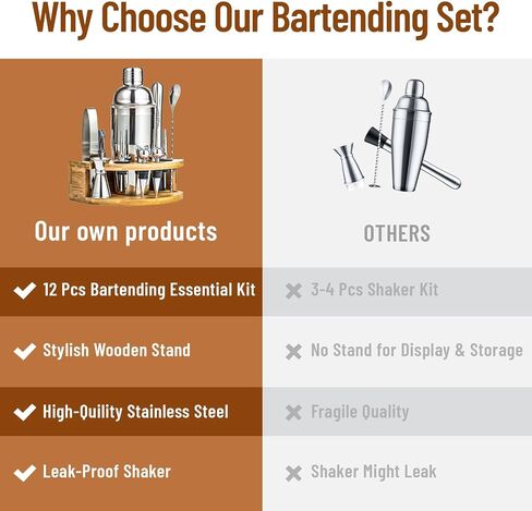 Cocktail Shaker Set Bartender Kit with Stand, Stainless Steel Bar Set Professional Cocktail Kit Martini Cocktail Shaker, Bar Tools Bartender Accessories Perfect for Home Bar Mini Bar in Saudi Arabia