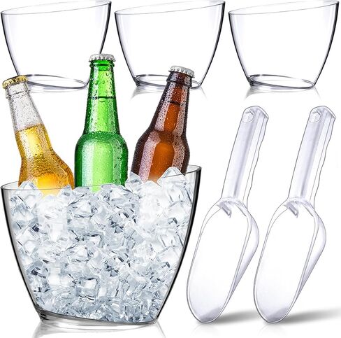 4 Pcs Acrylic Ice Buckets 5.2l Champagne Wine Buckets for Parties Plastic Acrylic Ice Tub Acrylic Ice Bucket Cooler with 2 Pcs Ice Scoop for Bar Parties Beer Wine Drinks Bottles in Kuwait