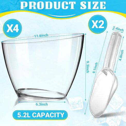 4 Pcs Acrylic Ice Buckets 5.2l Champagne Wine Buckets for Parties Plastic Acrylic Ice Tub Acrylic Ice Bucket Cooler with 2 Pcs Ice Scoop for Bar Parties Beer Wine Drinks Bottles in Kuwait