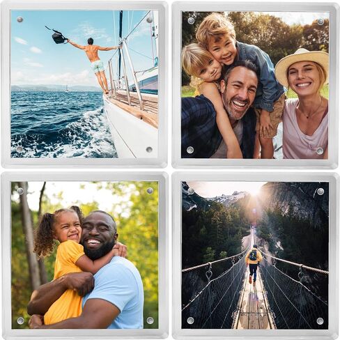 Coastix Photo Coasters Set of 4, Personalized Picture Coasters for Drinks, Modern Square Drink Coasters for Coffee Table Decor, Shatterproof Acrylic Glass Photo Frame Coasters, Home Decor Custom Gifts in Saudi Arabia