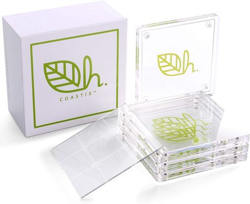 Coastix Photo Coasters Set of 4, Personalized Picture Coasters for Drinks, Modern Square Drink Coasters for Coffee Table Decor, Shatterproof Acrylic Glass Photo Frame Coasters, Home Decor Custom Gifts in Saudi Arabia