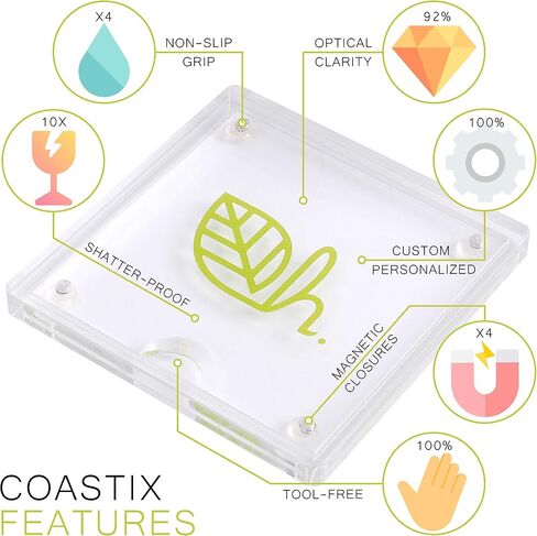 Coastix Photo Coasters Set of 4, Personalized Picture Coasters for Drinks, Modern Square Drink Coasters for Coffee Table Decor, Shatterproof Acrylic Glass Photo Frame Coasters, Home Decor Custom Gifts in Saudi Arabia