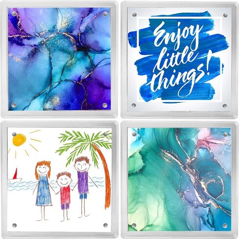 Coastix Photo Coasters Set of 4, Personalized Picture Coasters for Drinks, Modern Square Drink Coasters for Coffee Table Decor, Shatterproof Acrylic Glass Photo Frame Coasters, Home Decor Custom Gifts in Saudi Arabia
