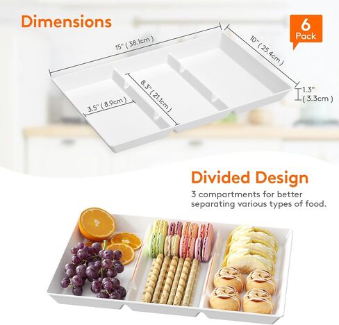Lifewit Serving Tray Divided for Party Supplies, 4 PCS 15" x 10" Plastic Platters for Serving Food, White Reusable Tray for Veggie, Snack, Fruit, Cookies, Desserts in Kitchen/Pantry in Saudi Arabia