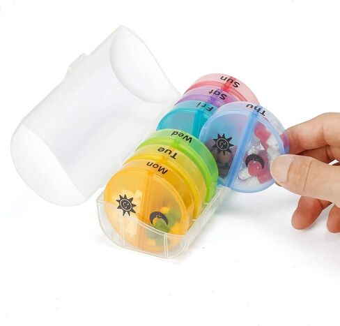 Pill Box Weekly Daily Pill Organizer AM PM 7 Day with Moisture-Proof Design (Multicolor) in Saudi Arabia
