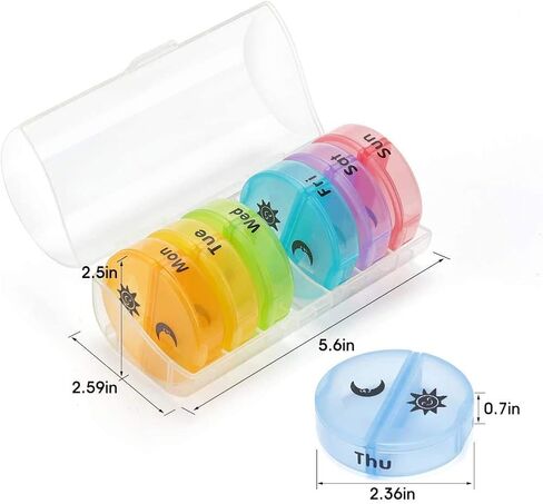 Pill Box Weekly Daily Pill Organizer AM PM 7 Day with Moisture-Proof Design (Multicolor) in Saudi Arabia