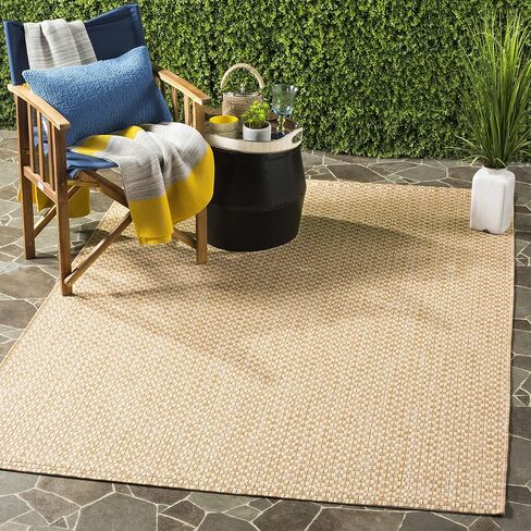 سجادة SAFAVIEH Courtyard Collection - 4 × 5'7 بوصة، طبيعية وكريمية، لا تتساقط وسهلة العناية، داخلية/خارجية وقابلة للغسل - مثالية للفناء والفناء الخلفي وغرفة الطين (CY8653-03021) in Saudi Arabia