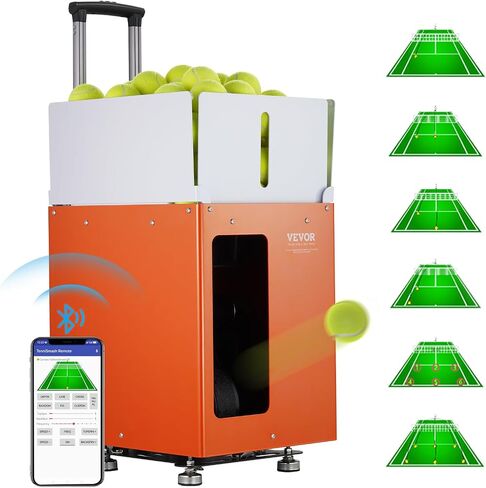 VEVOR Tennis Ball Machine, Automatic Portable Tennis Ball Launcher, 100 Balls Tennis Training Practice Thrower, 5 Motors Multi-Mode Drills, 2+ Hours Play, Rechargeable Battery, App Remote Control in Saudi Arabia