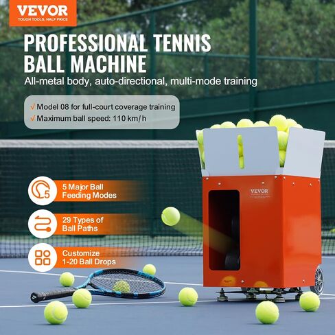 VEVOR Tennis Ball Machine, Automatic Portable Tennis Ball Launcher, 100 Balls Tennis Training Practice Thrower, 5 Motors Multi-Mode Drills, 2+ Hours Play, Rechargeable Battery, App Remote Control in Saudi Arabia