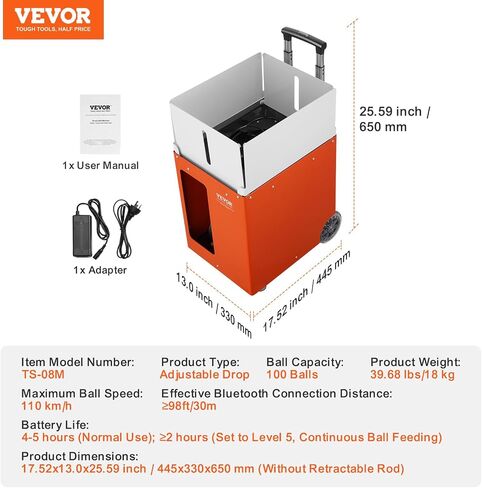 VEVOR Tennis Ball Machine, Automatic Portable Tennis Ball Launcher, 100 Balls Tennis Training Practice Thrower, 5 Motors Multi-Mode Drills, 2+ Hours Play, Rechargeable Battery, App Remote Control in Saudi Arabia