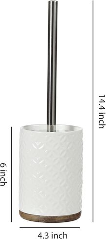 إكسسوارات الحمام مجموعة فرش تواليت سيراميك - فرشاة وحامل المرحاض بقاعدة خشبية (أبيض وبيج) in Kuwait