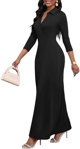 MarryUP Maxi Dresses for Women Casual V Neck 3/4 Sleeve Bodycon Long Maxi Party Holiday Dresses Semi Formal Outfits in Saudi Arabia