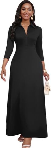 MarryUP Maxi Dresses for Women Casual V Neck 3/4 Sleeve Bodycon Long Maxi Party Holiday Dresses Semi Formal Outfits in Saudi Arabia