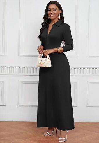 MarryUP Maxi Dresses for Women Casual V Neck 3/4 Sleeve Bodycon Long Maxi Party Holiday Dresses Semi Formal Outfits in Saudi Arabia