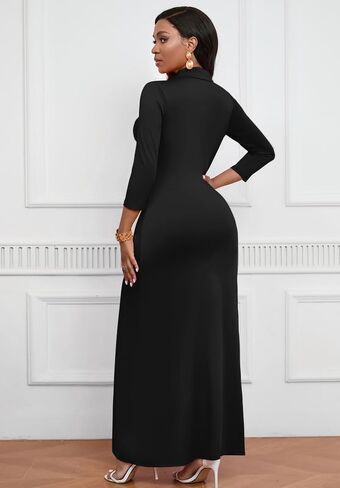 MarryUP Maxi Dresses for Women Casual V Neck 3/4 Sleeve Bodycon Long Maxi Party Holiday Dresses Semi Formal Outfits in Saudi Arabia