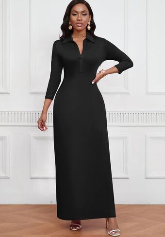 MarryUP Maxi Dresses for Women Casual V Neck 3/4 Sleeve Bodycon Long Maxi Party Holiday Dresses Semi Formal Outfits in Saudi Arabia