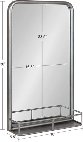 Kate and Laurel Estero Modern Radius Rectangle Mirror with Shelf, 18 x 30, Silver, Chic Industrial Iron Mirror with Durable Shelf for Storage and Display in Saudi Arabia
