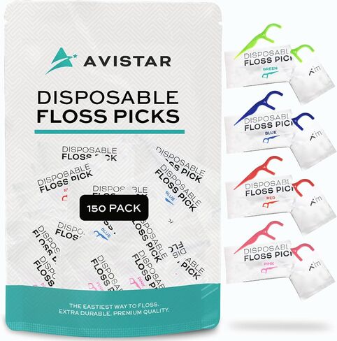150 Travel Floss Picks Bulk - Blue Easy Grip Disposable Floss Picks - Dental Floss Pick - Smooth Strong Dental Flossers for Teeth - Gently Removes Plaque & Food Particles Between Teeth in Saudi Arabia