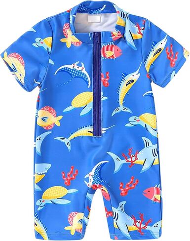 AIWUHE Baby Swimsuit Boy, Infant One Piece Rash Guard Swimwear Zipper Bathing Suit UPF 50+ Beachwear Sunsuit 0-24 Months in Saudi Arabia